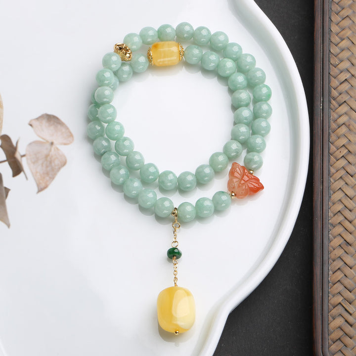 Buddha Stones 925 Sterling Silver Natural Jade Amber Butterfly Luck Abundance Bracelet - image 5