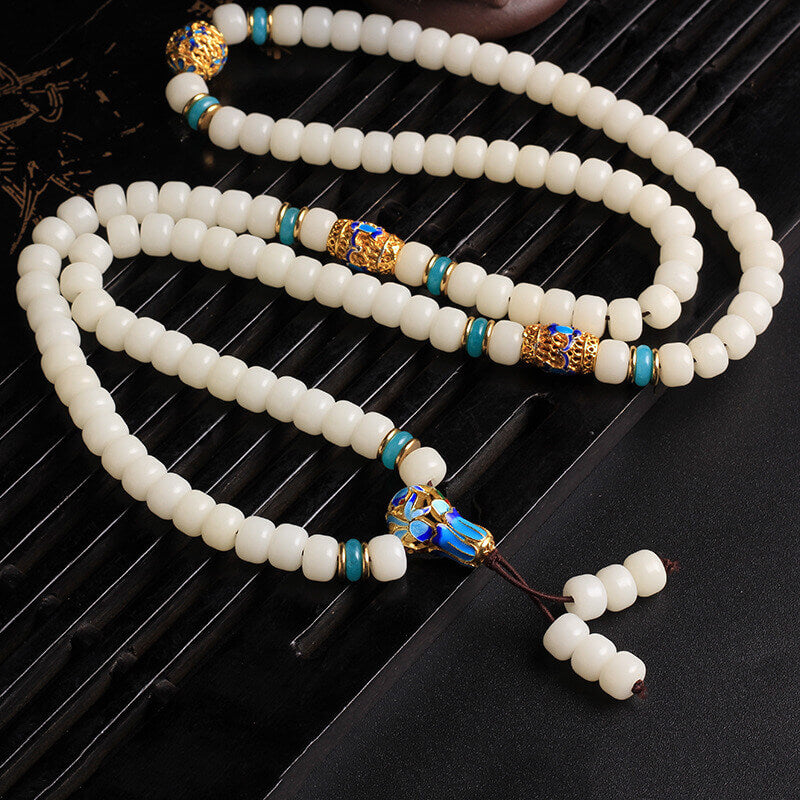 Buddha Stones Natural White Bodhi Seed Mala 108 Beads Wealth Bracelet - image 3