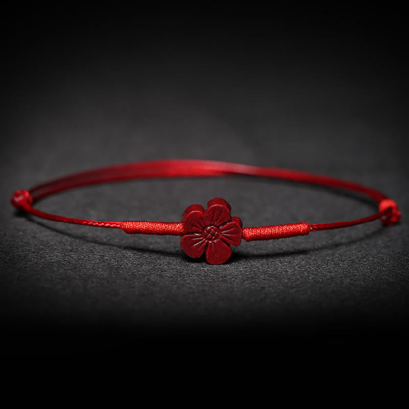 Buddha Stones Handmade Plum Blossom Four Leaf Clover PiXiu Lotus Koi Fish Cinnabar Blessing Braid Bracelet - image 5