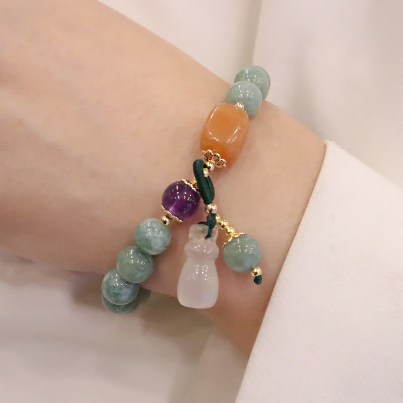 Buddha Stones Cyan Jade Lotus Pumpkin Wish Peace Buckle Amethyst Crystal Healing Bracelet - image 9