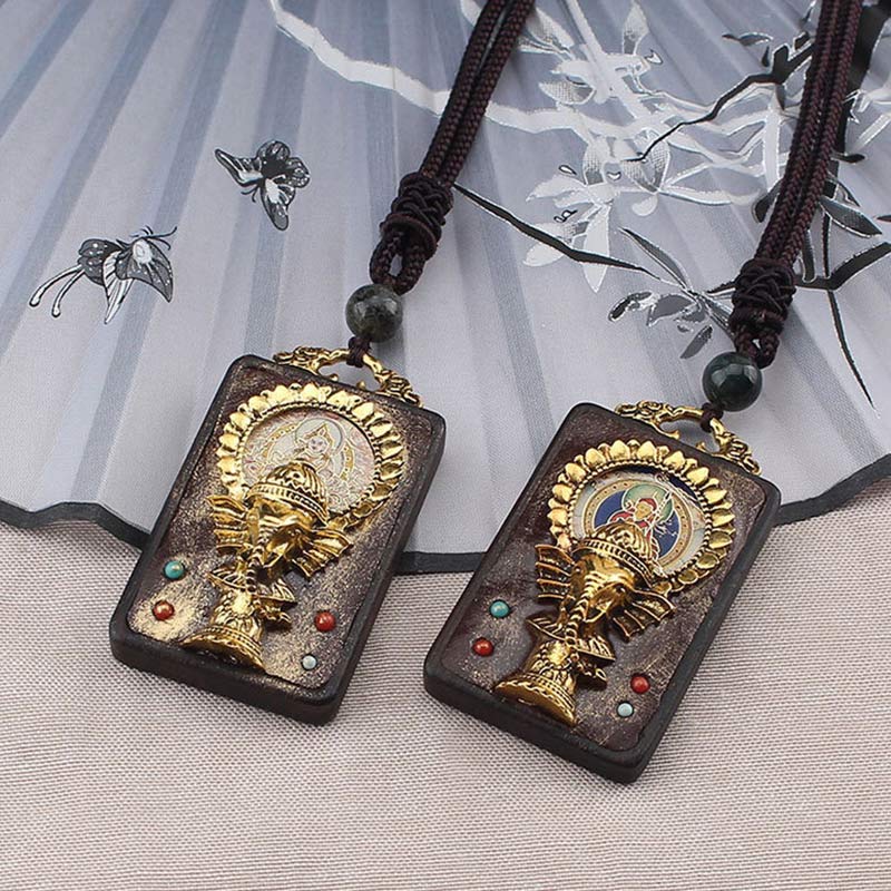 Ebony Wood Elephant God of Fortune Buddha Blessing Necklace String Pendant - image 1