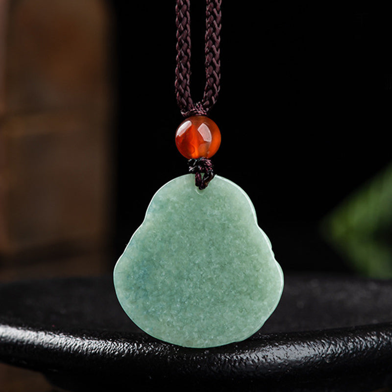 Buddha Stones Laughing Buddha Cyan Jade Success Necklace String Pendant - image 7