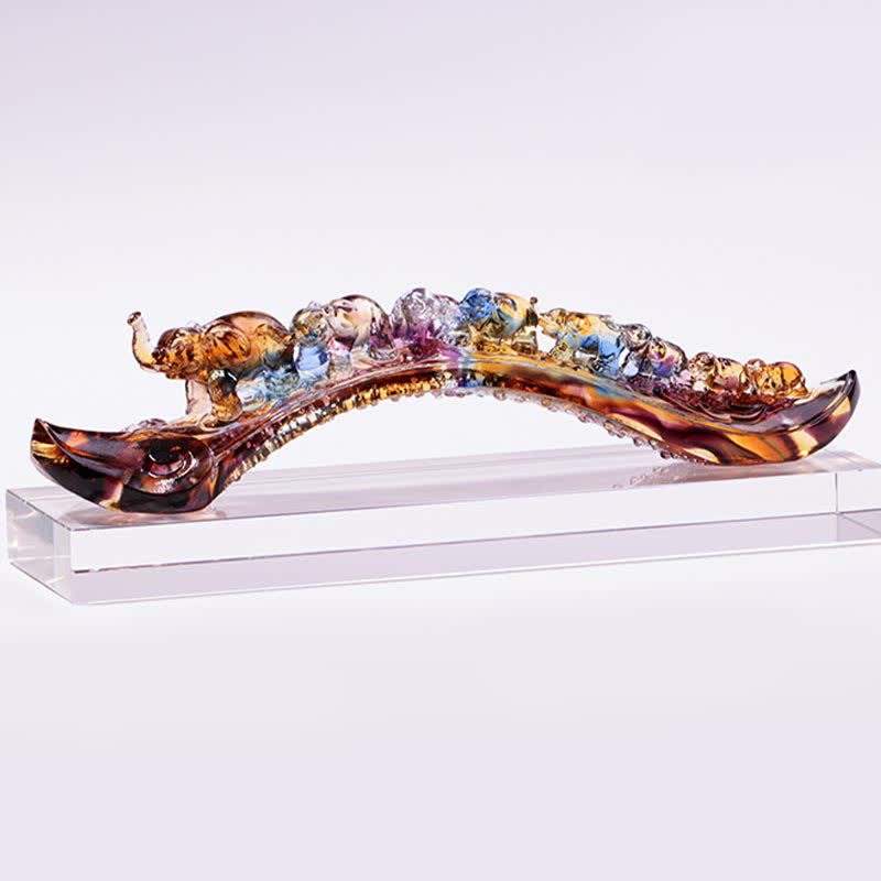 Buddha Stones Handmade Liuli Crystal Ruyi Elephant Art Piece Home Decoration With Crystal Base - image 7