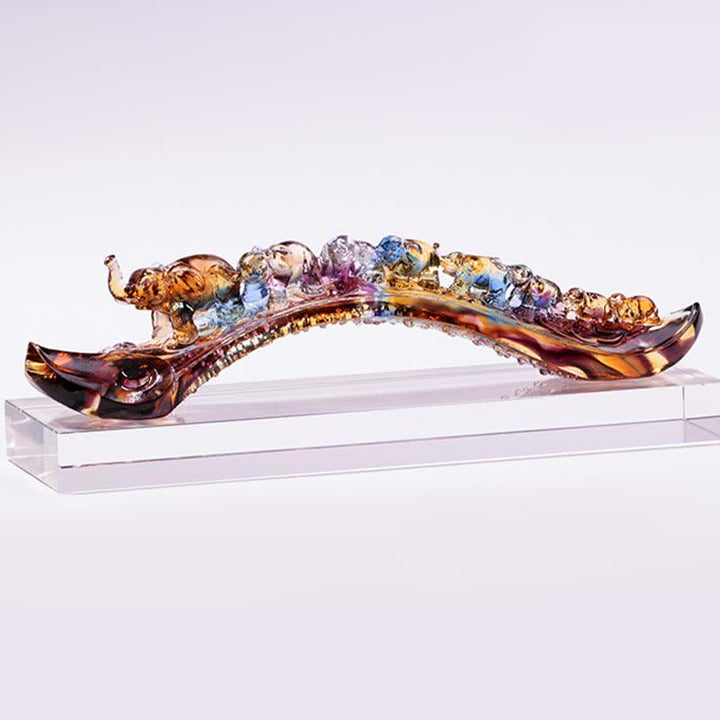 Buddha Stones Handmade Liuli Crystal Ruyi Elephant Art Piece Home Decoration With Crystal Base - image 7