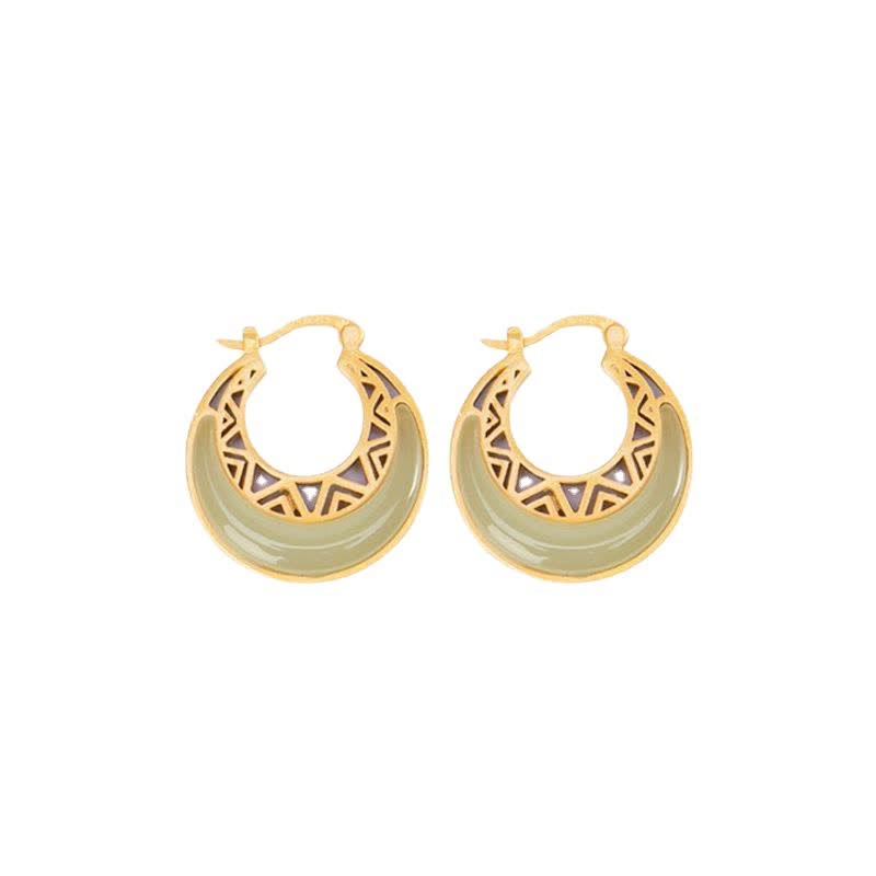 Buddha Stones Crescent Moon Jade Prosperity Drop Earrings - image 9