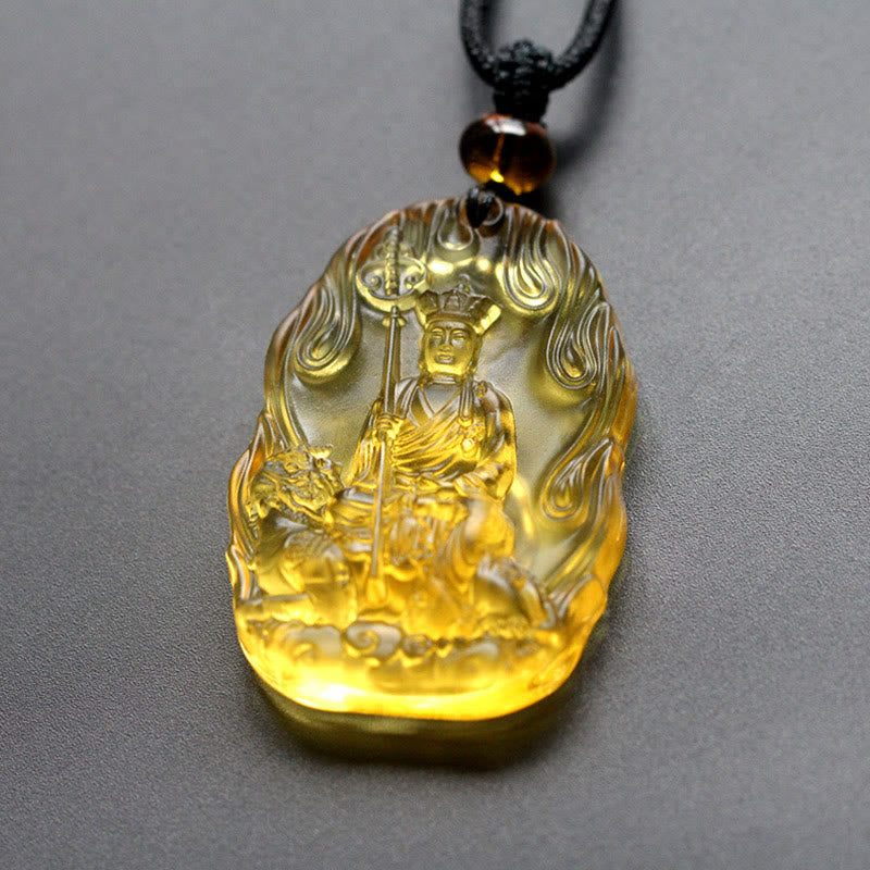 Buddha Stones Ksitigarbha Buddha Liuli Crystal Serenity Amulet Necklace Pendant - Yellow Ksitigarbha - image 0