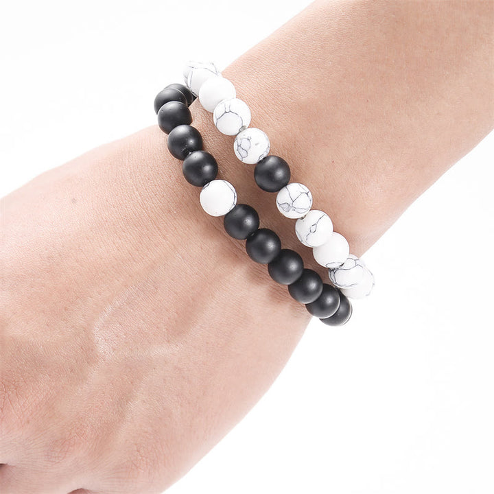 Buddha Stones 2pcs Natural Frosted Stone White Turquoise Bead Couple Bracelet - image 4