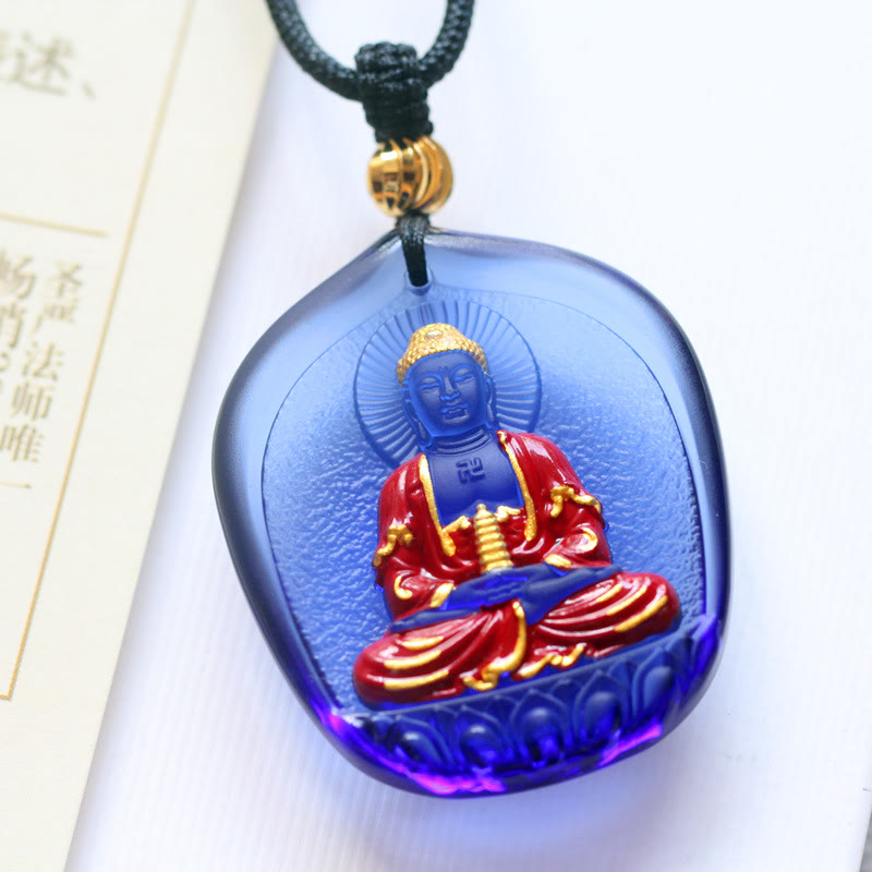 Buddha Stones Tibet Medicine Buddha Liuli Crystal Compassion Necklace Pendant - Pagoda Medicine Buddha - image 6