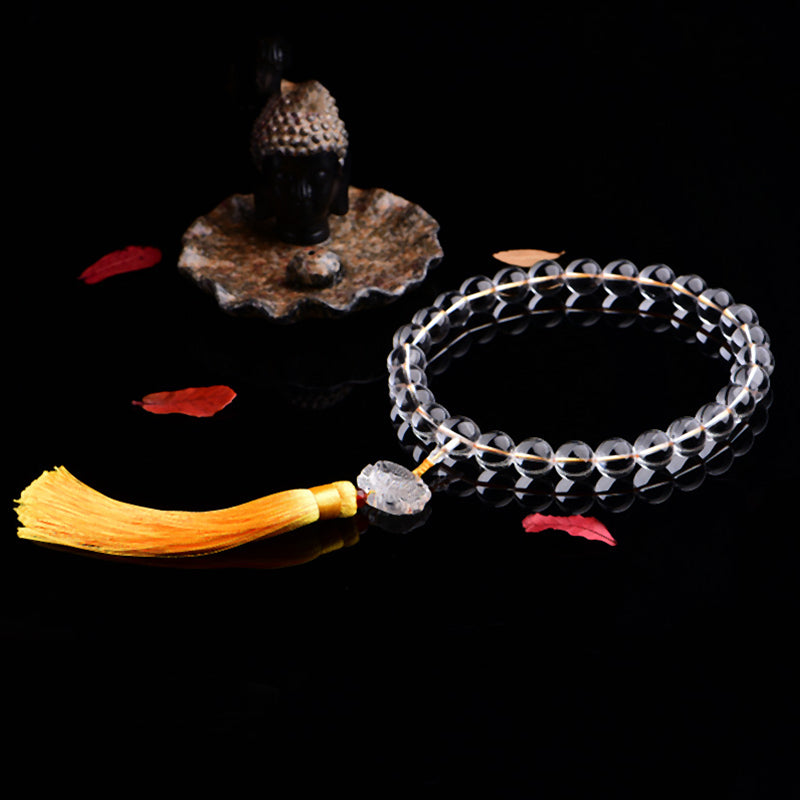 Buddha Stones Natural White Crystal Lotus Wrist Mala Meditation Tassels Pocket Mala Car Decoration - image 2