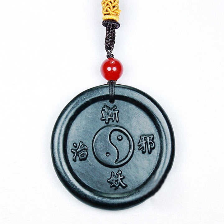 Buddha Stones Natural Hetian Cyan Jade Yin Yang Luck Harmony Necklace Pendant - image 4