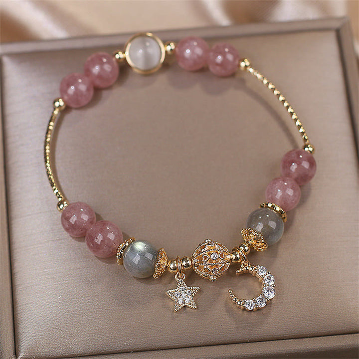 Buddha Stones Strawberry Quartz Moonstone Moon Star Love Bracelet - image 6
