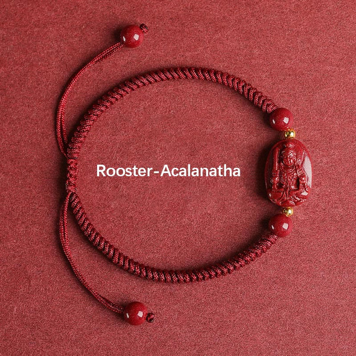Buddha Stones Chinese Zodiac Natal Buddha Cinnabar Keep Away Evil Spirits Rope Bracelet - Rooster-Acalanatha - image 8