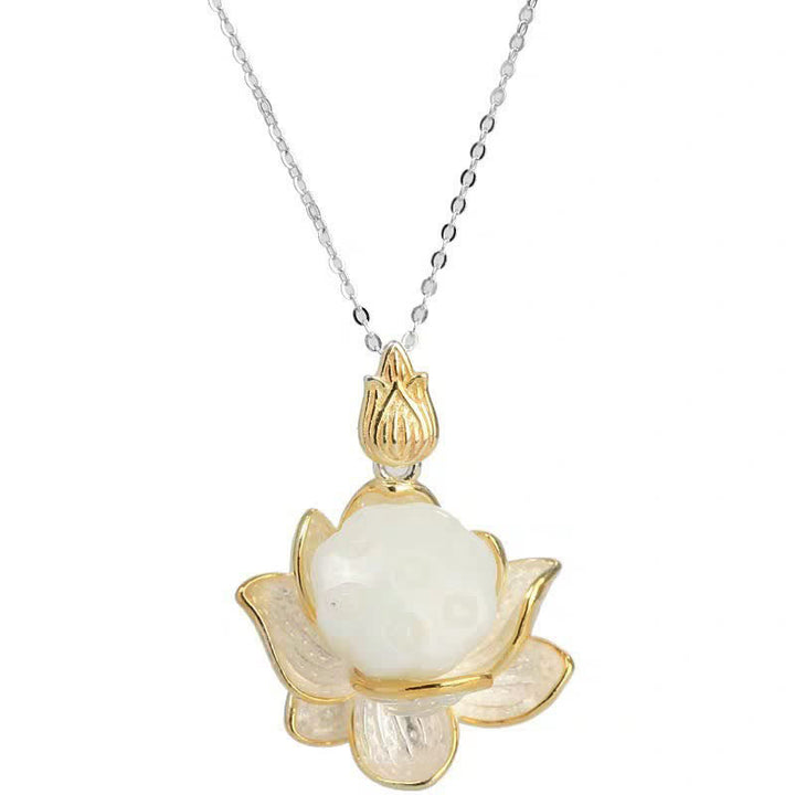 Buddha Stones White Jade Lotus Flower Happiness Necklace - image 8
