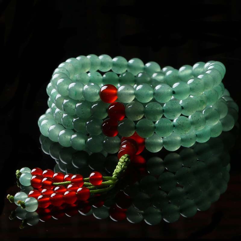 Buddha Stones 108 Beads Green Aventurine Red Agate Luck Mala Bracelet - 6mm*108 Green Aventurine&Red Agate - image 0
