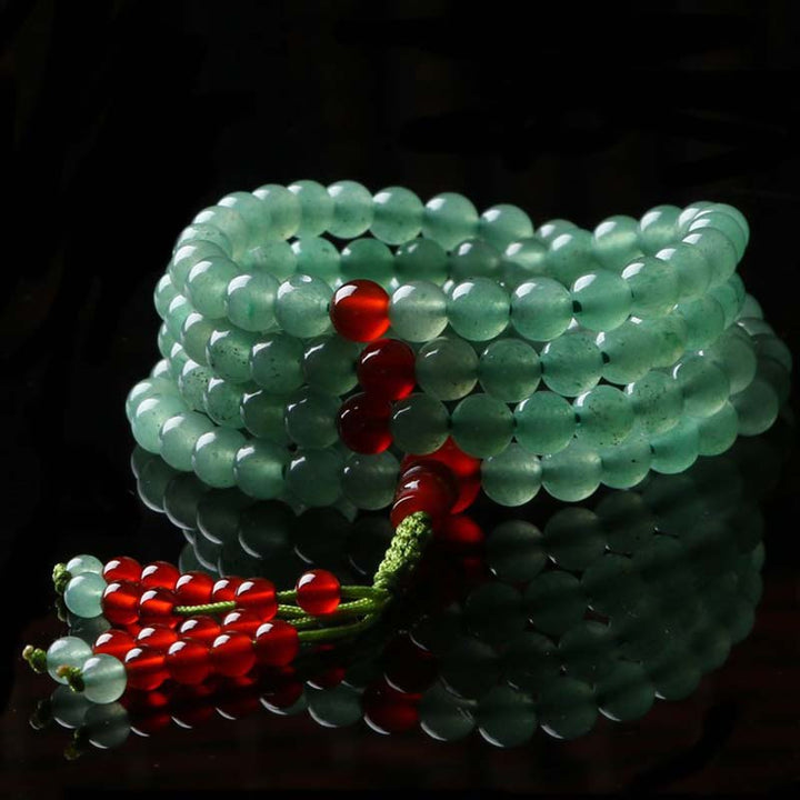 Buddha Stones 108 Beads Green Aventurine Red Agate Luck Mala Bracelet - 6mm*108 Green Aventurine&Red Agate - image 0