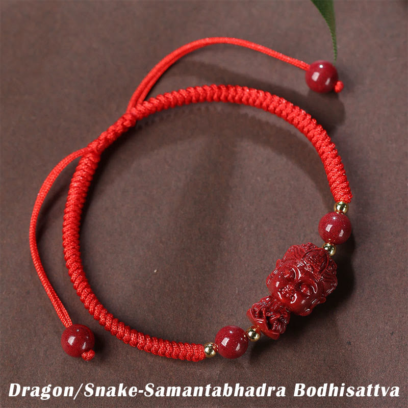Buddha Stones Chinese Zodiac Natal Buddha Cinnabar Amulet Blessing String Bracelet - Dragon/Snake-Samantabhadra Bodhisattva(Wrist Circumference 16-19cm) - image 7