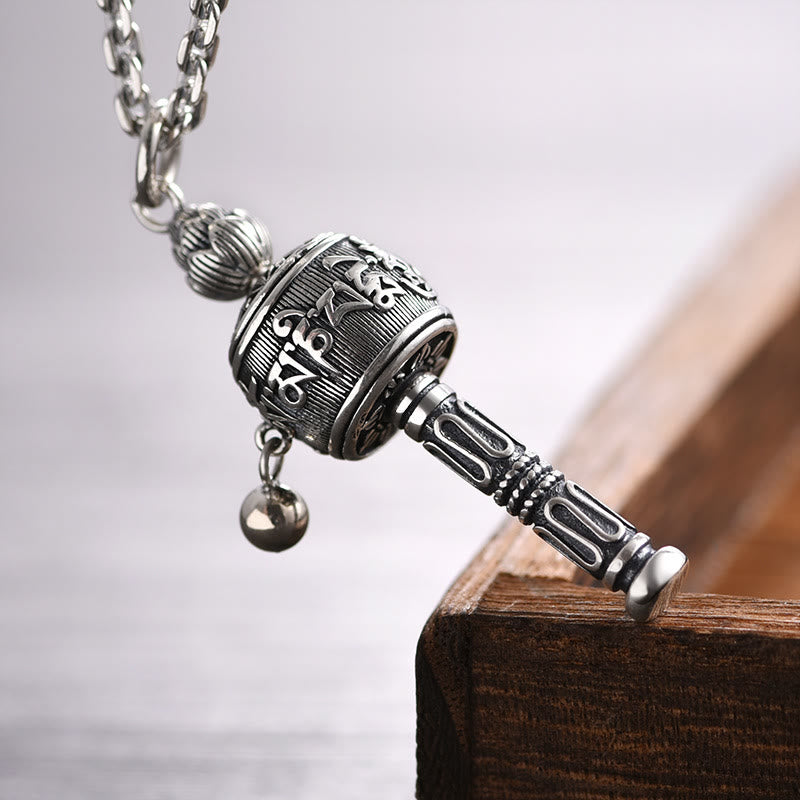 Buddha Stones Tibetan Om Mani Padme Hum Prayer Wheel Lotus Wisdom Rotatable Necklace Pendant - image 1