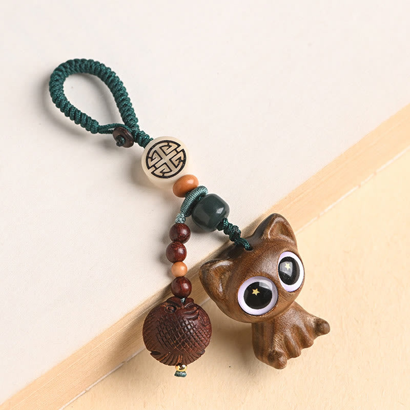 Buddha Stones Green Sandalwood Lucky Cat Koi Fish Cure Key Chain Phone Hanging Decoration - Green Sandalwood Cat Koi Fish Key Chain - image 21