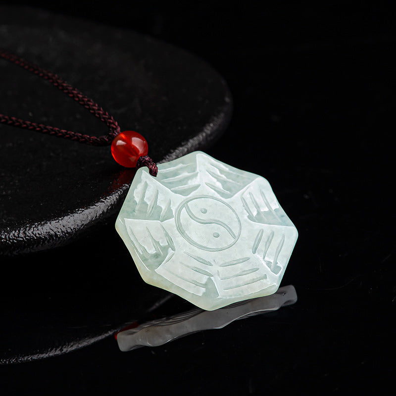 Buddha Stones Natural Jade Bagua Yin Yang Luck Necklace Pendant - image 4