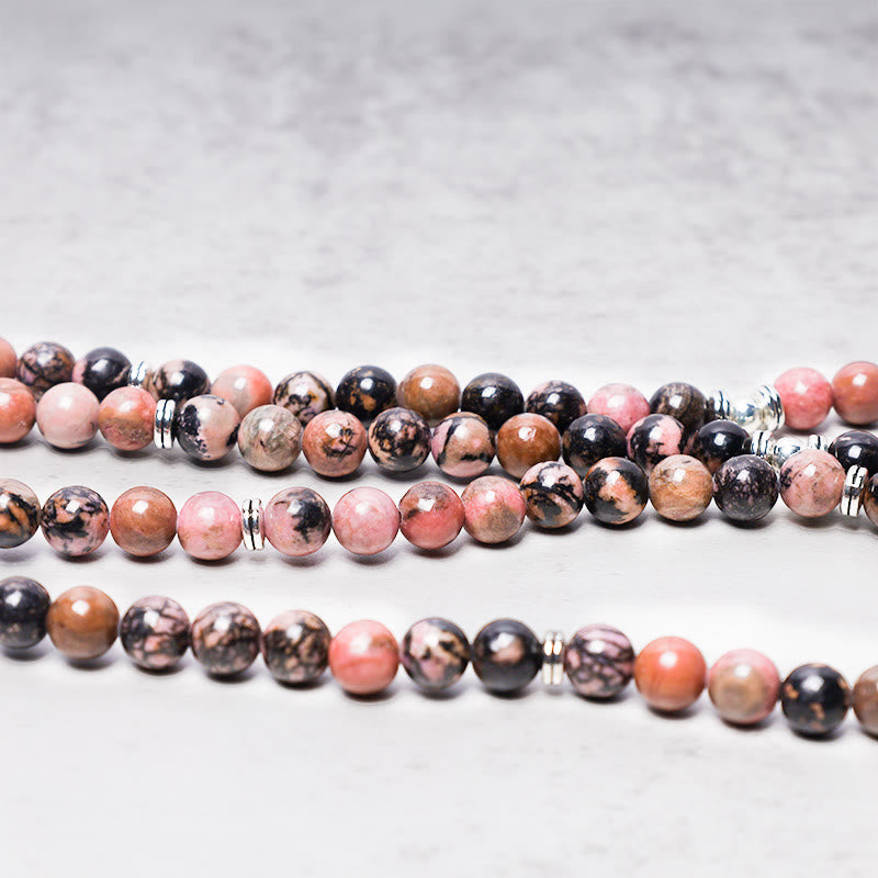 Buddha Stones 108 Mala Beads Rhodonite Lotus Compassion Energy Bracelet - image 3