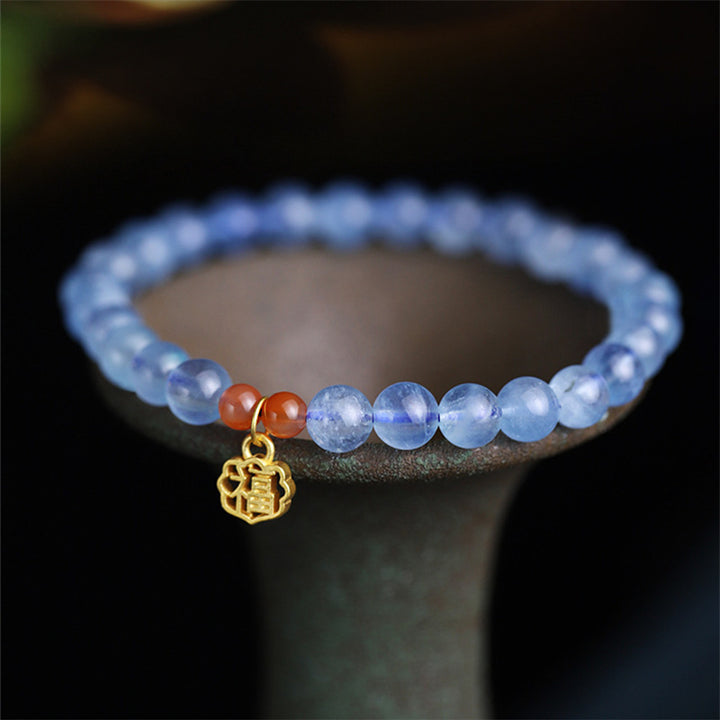Buddha Stones Natural Aquamarine Red Agate Healing Charm Bracelet - image 1