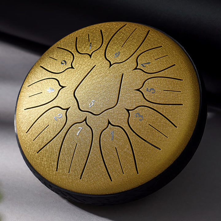 Buddha Stones Steel Tongue Drum Sound Healing Meditation Yoga Lotus Drum Kit 11 Note 6 Inch - Gold - image 2