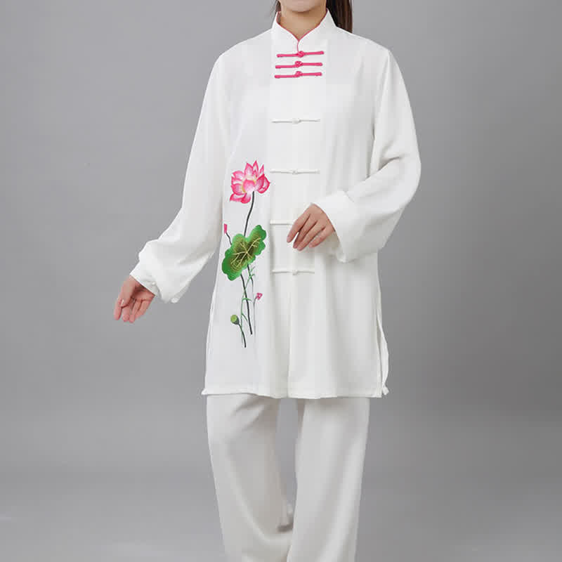 Buddha Stones Lotus Flower Leaf Pattern Tai Chi Meditation Prayer Spiritual Zen Practice Clothing Women's Set - US12，UK/AU16，EU44 (3XL) - image 0