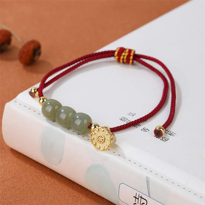 Buddha Stones Handmade Hetian Jade Bead Lotus Pod Prosperity Luck Braided Bracelet - Red Rope(Wrist Circumference 14-16cm) - image 1
