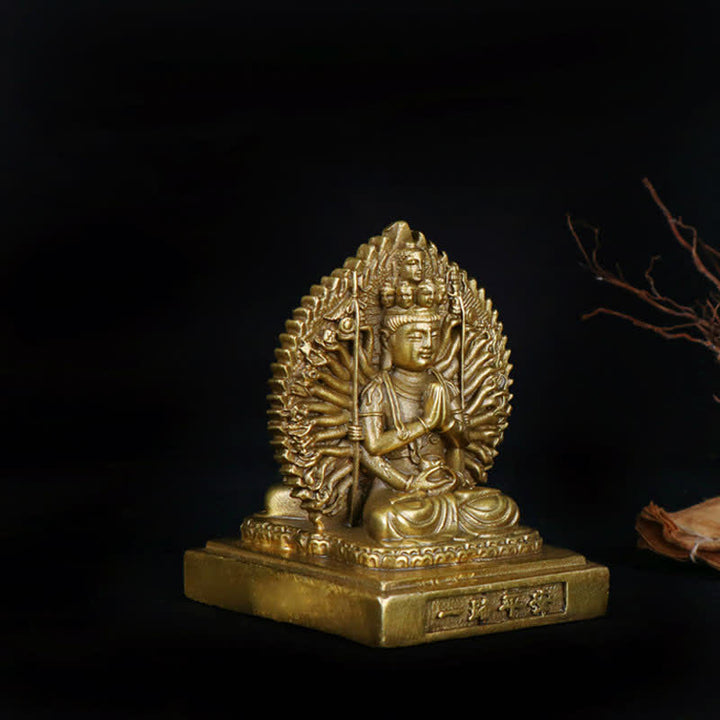 Buddha Stones Chenrezig Thousand-handed Avalokitesvara Figurine Double-sided Kuan Yin Bodhisattva Protection Solid Copper Statue Decoration - image 5