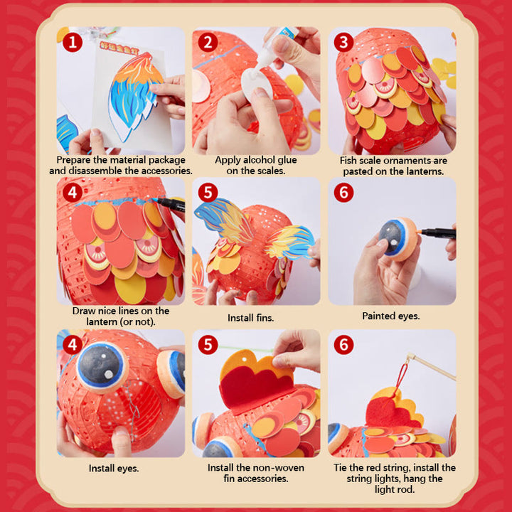 Buddha Stones DIY Good Luck Koi Fish Paper Lantern Lamp Mid-Autumn Festival Child Kids Lantern Decoration - image 7