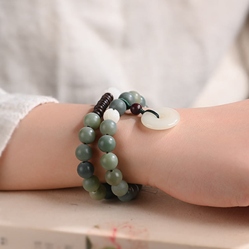 Buddha Stones Cyan Bodhi Seed Lotus Jade Peace Buckle Wisdom Double Wrap Bracelet - image 4