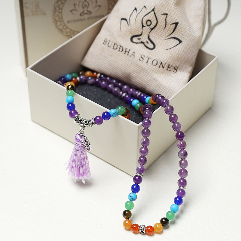 Buddha Stones Healing Crystal Mala Prayer Beads 108 Meditation Healing Multilayer Bracelet Necklace - image 6