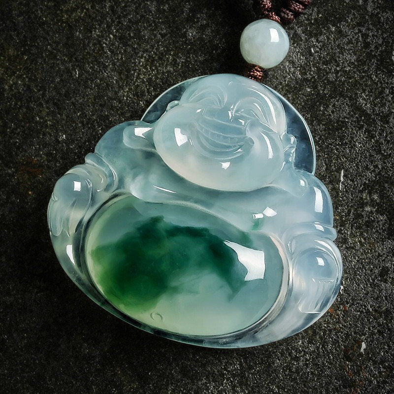 Buddha Stones Cyan Jade Luck Necklace Pendant - image 1