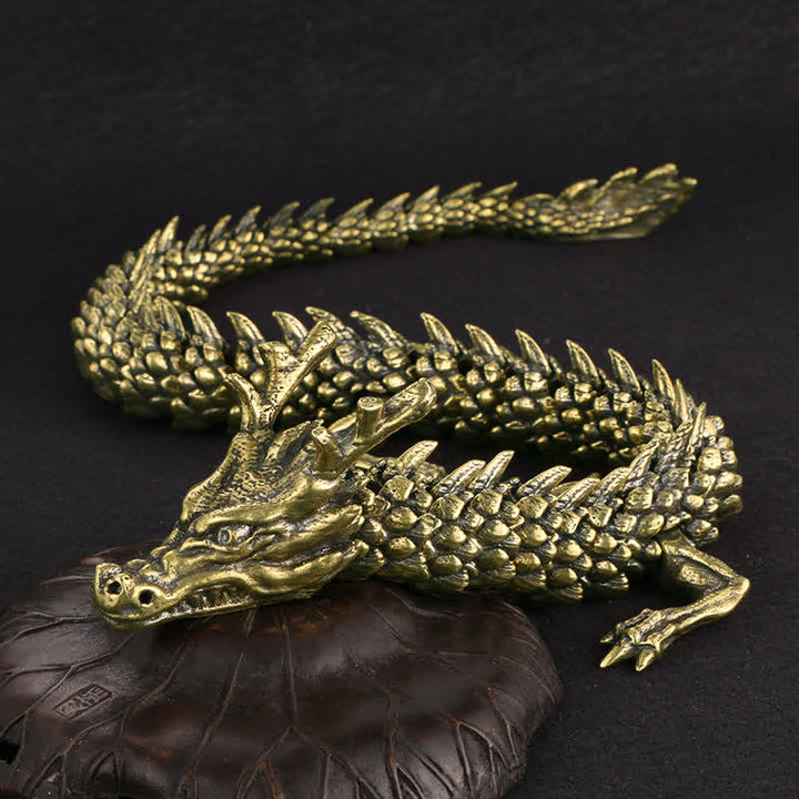 Buddha Stones Brass Copper Dragon Wealth Luck Protection Statue Figurine Home Decoration - Brown - image 0