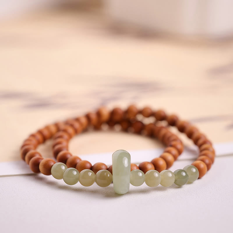 Buddha Stones Sandalwood Hetian Jade Protection Double Wrap Bracelet - image 1