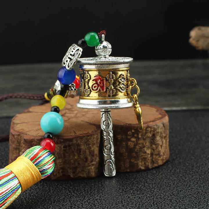 Tibet Om Mani Padme Hum Prayer Wheel Tassel Bag Car Hanging Decoration - image 5