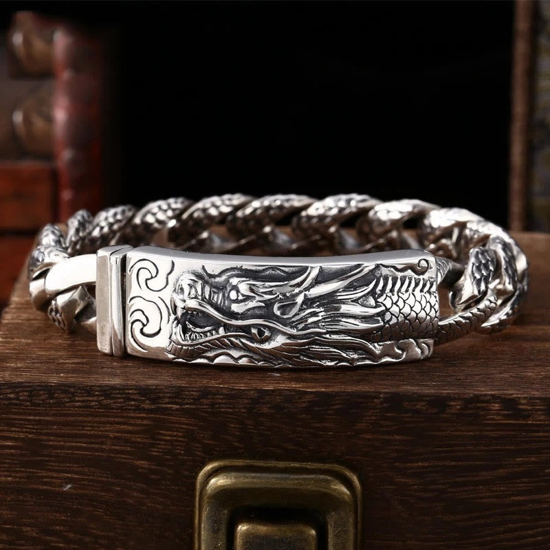 Buddha Stones Retro Dragon Scale Pattern Engraved Protection Bracelet - 22cm - image 0