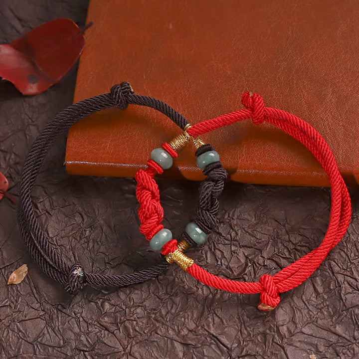 Buddha Stones Red String Jade Luck Fortune Knot Braided Couple Bracelet - image 17