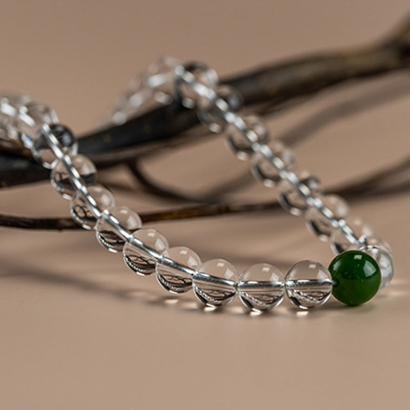 Buddha Stones 108 Beads White Crystal Jade Meditation Bracelet Mala - image 12