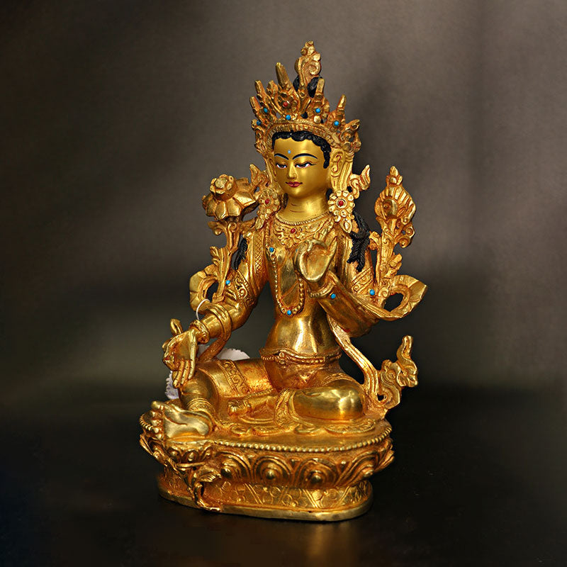 Buddha Stones Bodhisattva Tara Chenrezig Four-armed Avalokitesvara Protection Copper Gold Plated Statue Decoration - image 1