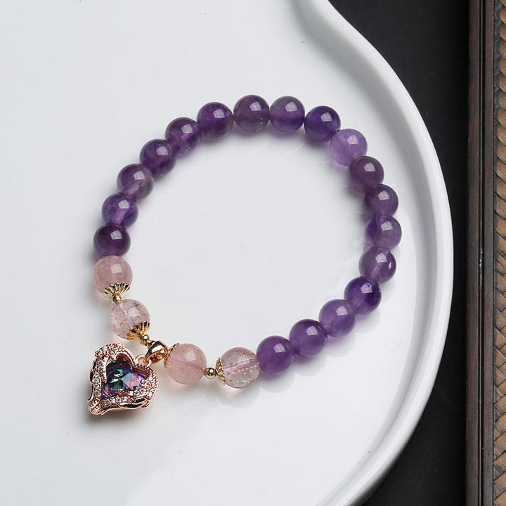 Natural Amethyst Strawberry Quartz Crystal Fortune Bracelet - Amethyst & Strawberry Quartz - image 0