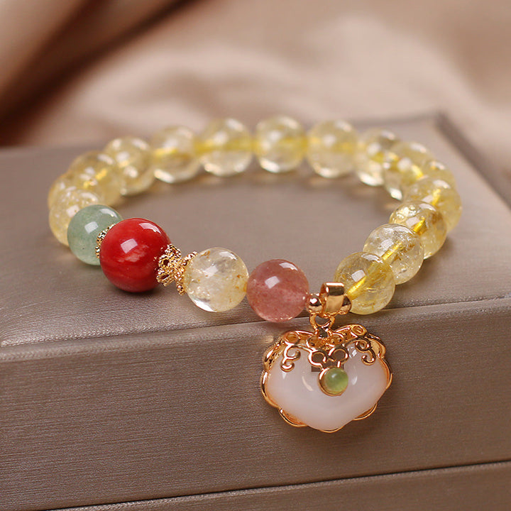 Buddha Stones Natural Citrine White Jade Strawberry Quartz Protection Charm Bracelet - image 2