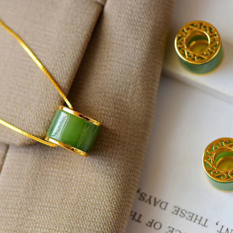 Buddha Stones Round Cyan Jade Luck Necklace Pendant - Cyan Jade - image 0