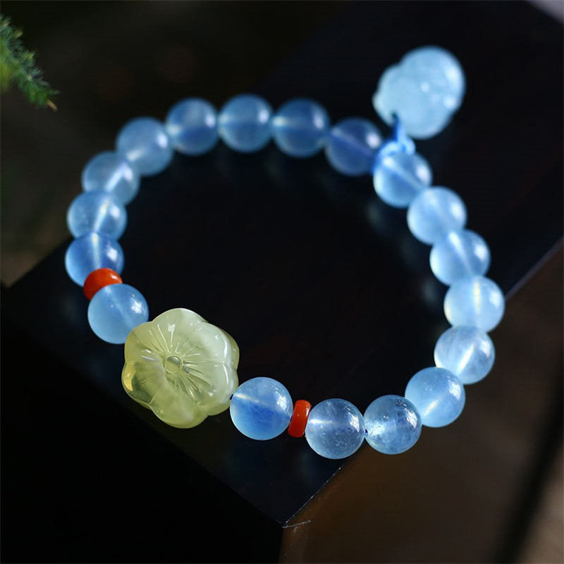 Buddha Stones Natural Aquamarine Amber Pixiu Peace Healing Charm Bracelet - image 4