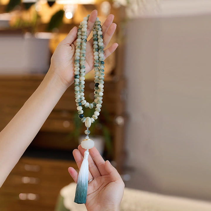 Buddha Stones Natural 108 Mala Beads Bodhi Seed Lotus Engraved Wisdom Tassel Bracelet - image 7