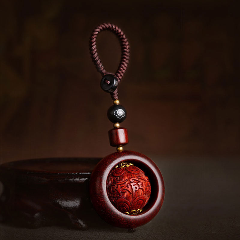Buddha Stones Tibetan Small Leaf Red Sandalwood Ebony Luck Protection Rotation Decoration - Six True Words - image 1
