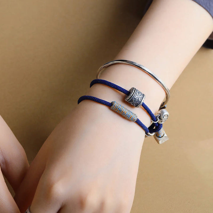 Buddha Stones Handmade Tibetan Om Mani Padme Hum Carved Auspicious Amulet Double Wrap Rope Bracelet - image 3