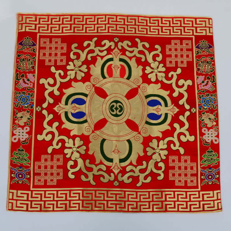 Flower Endless Knot Prayer Altar Mat Healing Meditation 8 Auspicious Symbols Mat Table Runner - Flower - Red - image 5
