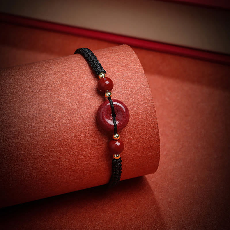 Buddha Stones Natural Cinnabar Peace Buckle Blessing String Bracelet - image 11