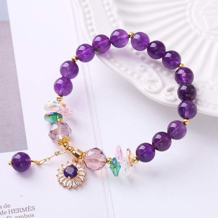 Buddha Stones Natural Amethyst Zircon Sun Healing Spiritual Charm Bracelet - image 1